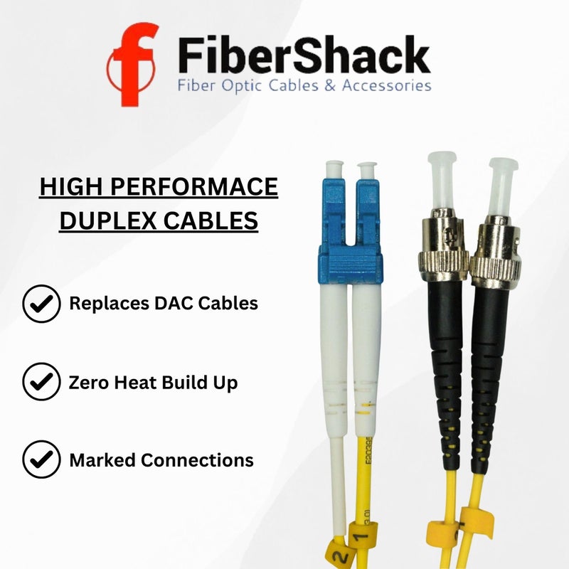 Fibershack - 3ft / 1M LC to ST Fiber Patch Cable - Duplex - ST to LC Single Mode Fiber Cable - LSZH SM OS2 Optical Patch Cord - Built for Professionals - Image 2